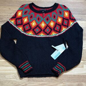 NWT Vintage Counterparts Red and Green Hand- Knit Long Sleeve Sweater Women’s S